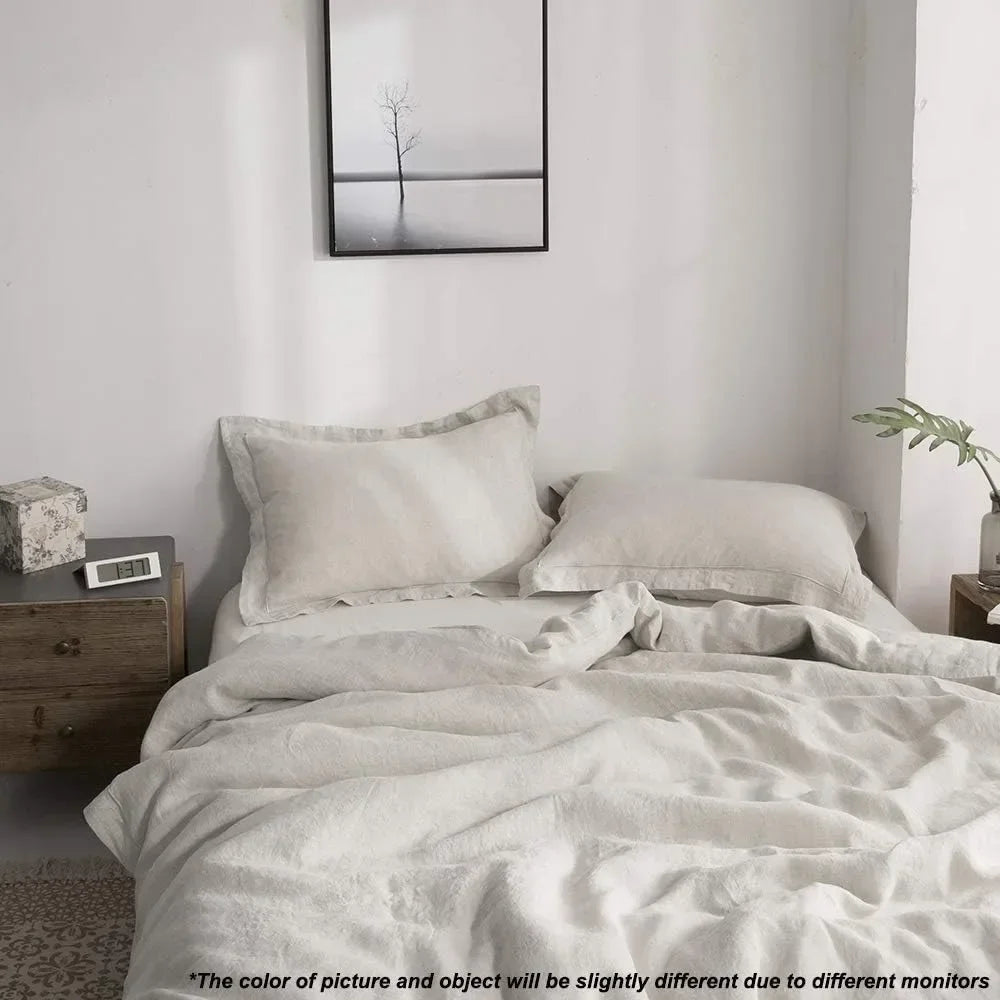 Nerea Natural Beige 100% French Linen Duvet Cover Bedding Set | Dusk & Bloom