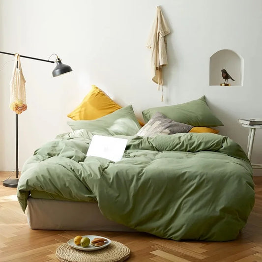 Aurora Green Cotton Duvet Cover Set, Cotton Bedding | Dusk & Bloom
