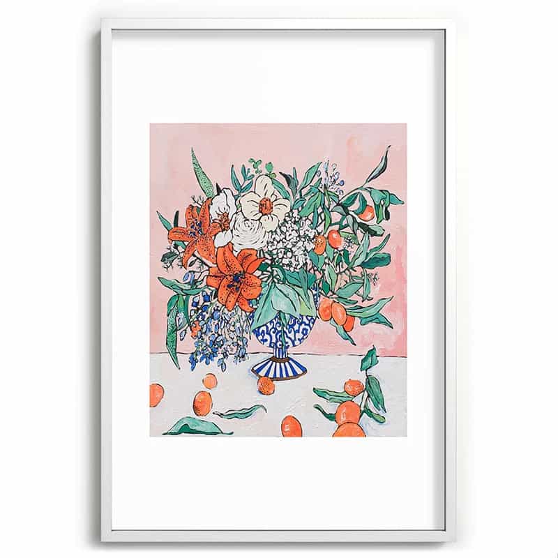 'California Summer Bouquet Ora' Botanical Recessed Framed Art Print by Lara Lee Meintjes | Dusk & Bloom