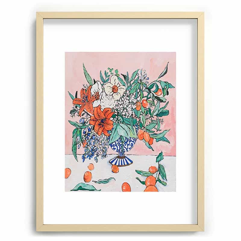'California Summer Bouquet Ora' Botanical Recessed Framed Art Print by Lara Lee Meintjes | Dusk & Bloom