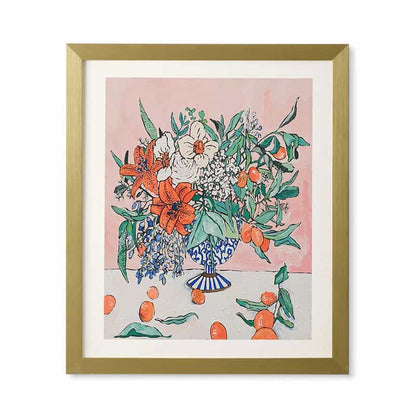 Floral Framed Wall Art on Pink - 'California Summer Bouquet Ora' by Lara Lee Meintjes | Dusk & Bloom