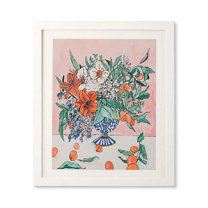 Floral Framed Wall Art on Pink - 'California Summer Bouquet Ora' by Lara Lee Meintjes | Dusk & Bloom