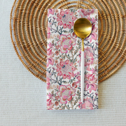 Indira Pink Floral Cloth Napkins, Boho Napkins | Dusk & Bloom