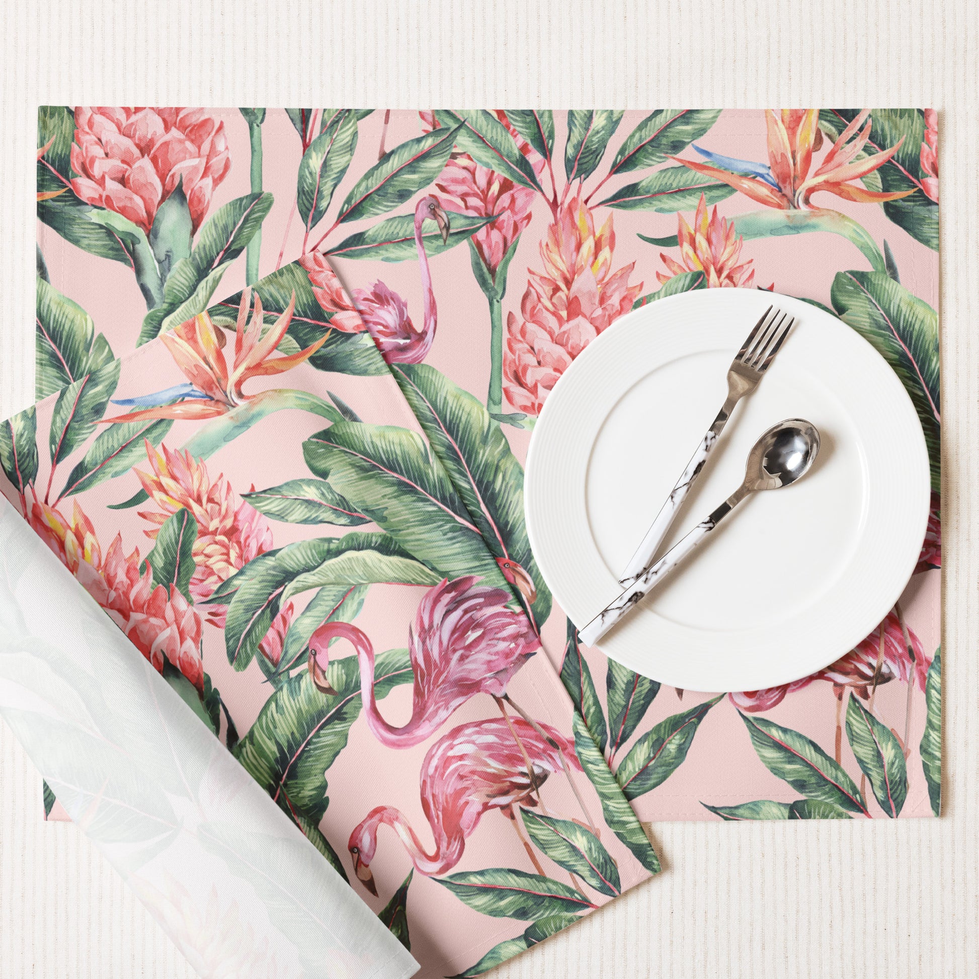 Keyes Pink & Green Tropical Flamingo Placemats | Dusk & Bloom