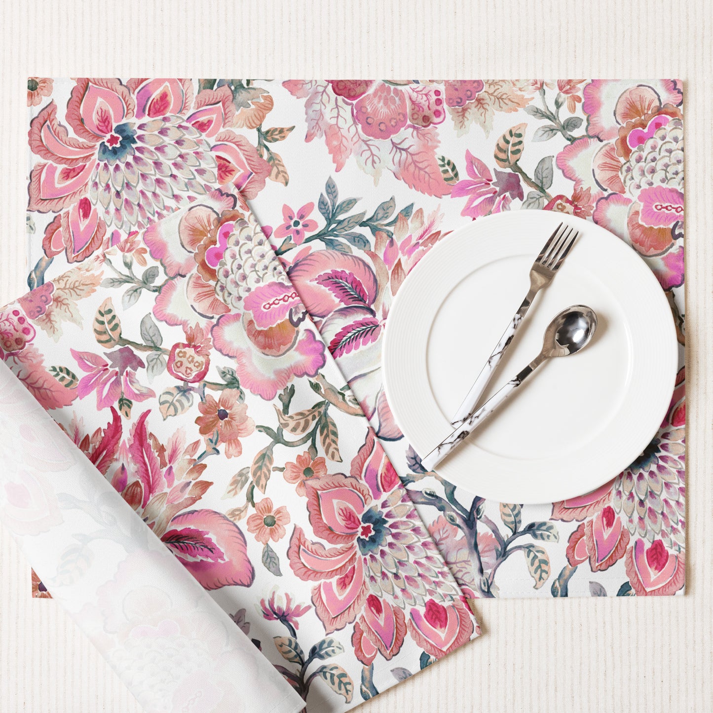 Indira Pink & White Floral Boho Placemats | Dusk & Bloom