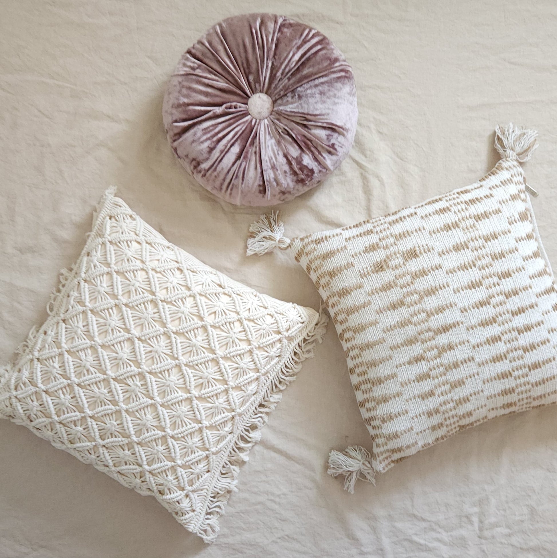 Lucille Lilac & Tan Glam Boho Chic Pillow Cover Combo | Dusk & Bloom