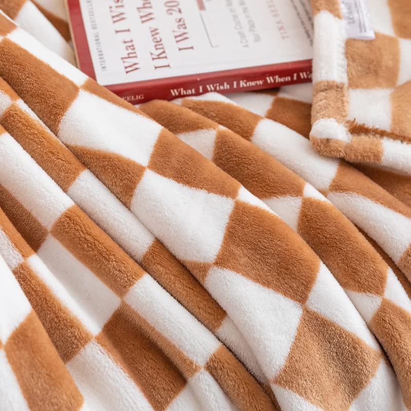 Bobby Tan Brown Retro Checkered Flannel Throw Blanket (Long) | Dusk & Bloom