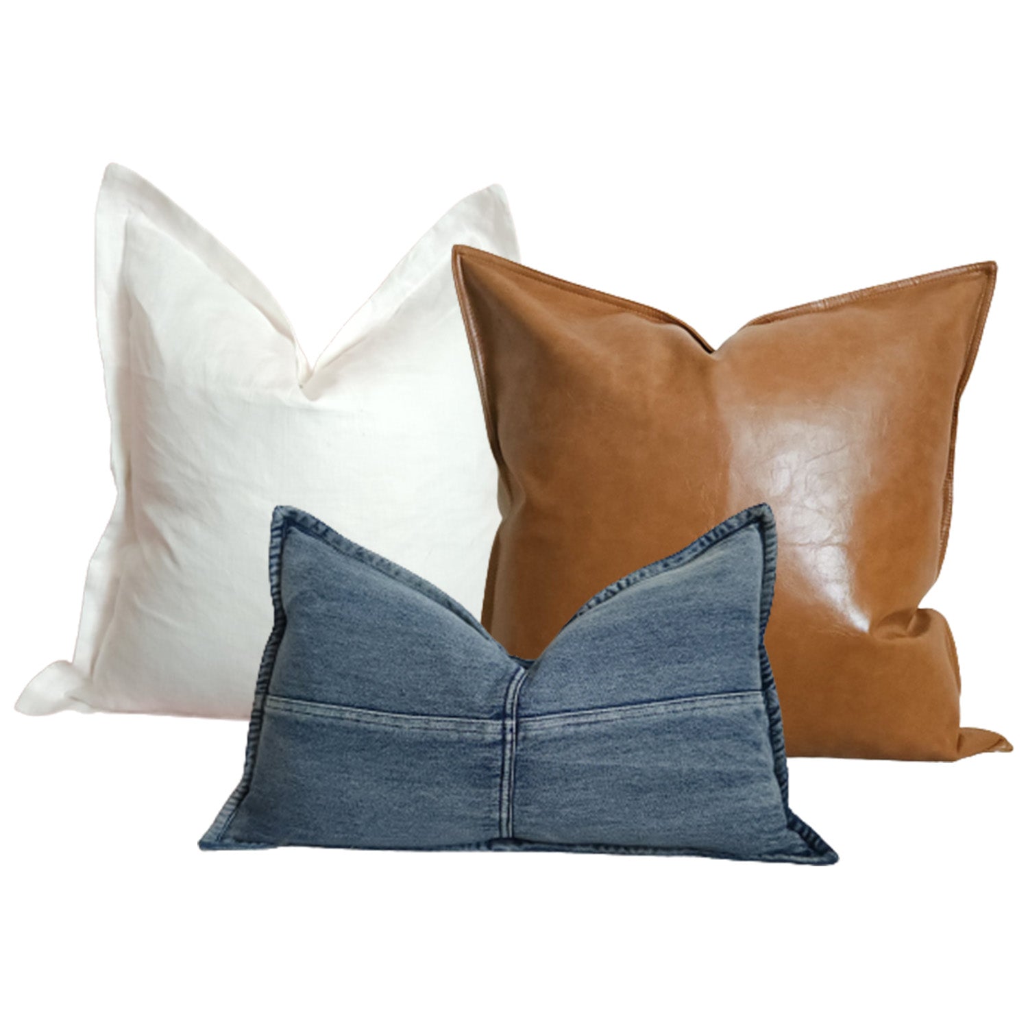 Drew Blue & Brown Modern Rustic 3 Pillow Cover Combo | Dusk & Bloom