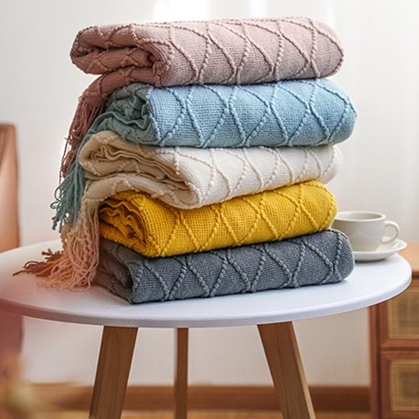 Emery Extra Long Diamond Fringe Throw Blankets | Dusk & Bloom