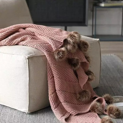 Gigi Dusty Pink Chenille Pom-Pom Throw Blanket | Dusk & Bloom