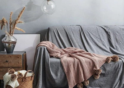 Gigi Dusty Pink Chenille Pom-Pom Throw Blanket | Dusk & BloomGigi Dusty Pink Chenille Pom-Pom Throw Blanket | Dusk & Bloom