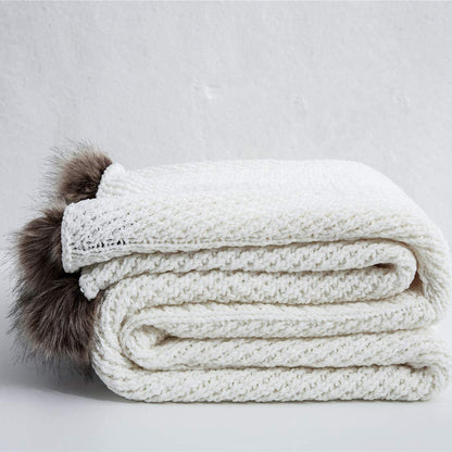 Gigi White Chenille Pom-Pom Throw Blanket | Dusk & Bloom