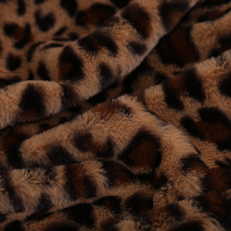 Tafari Brown Leopard Faux Fur Throw Blanket (Long) | Dusk & Bloom