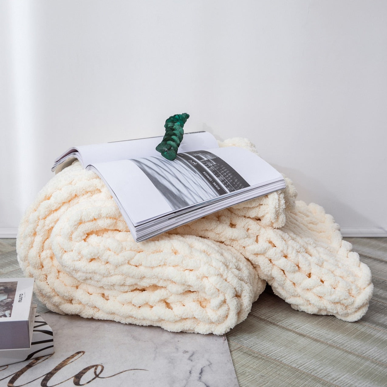 Serenity Ivory Chenille Chunky Knit Throw Blanket (51" x 63") | Dusk & Bloom