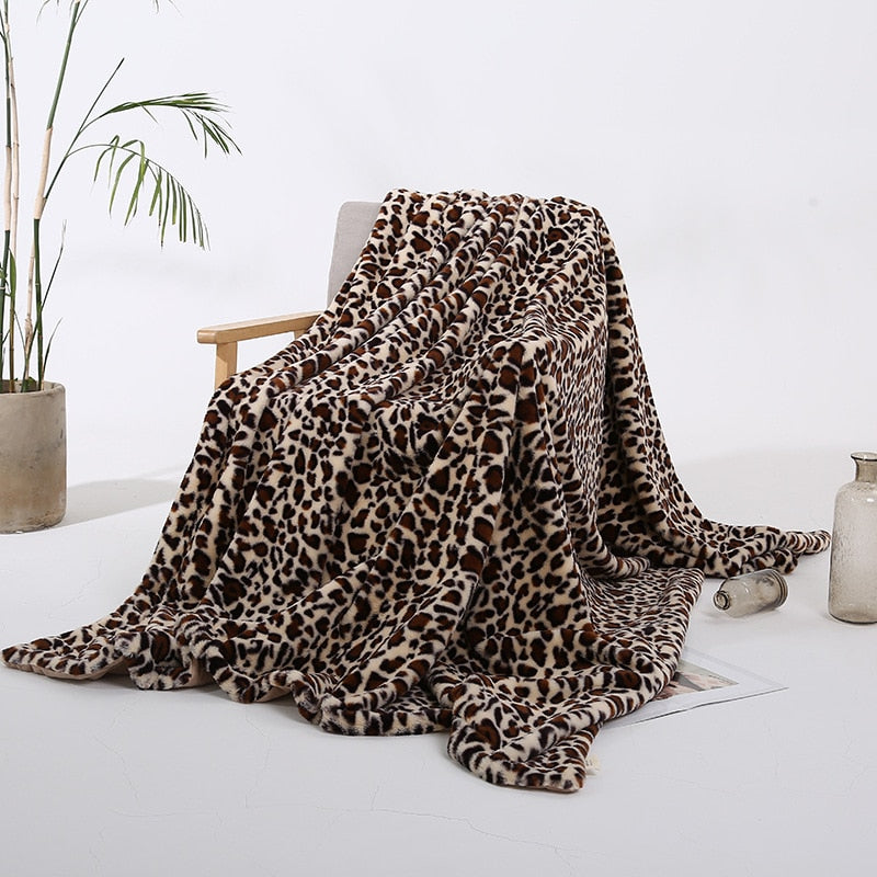 Tafari Beige & Brown Leopard Faux Fur Throw Blanket (Long) | Dusk & Bloom