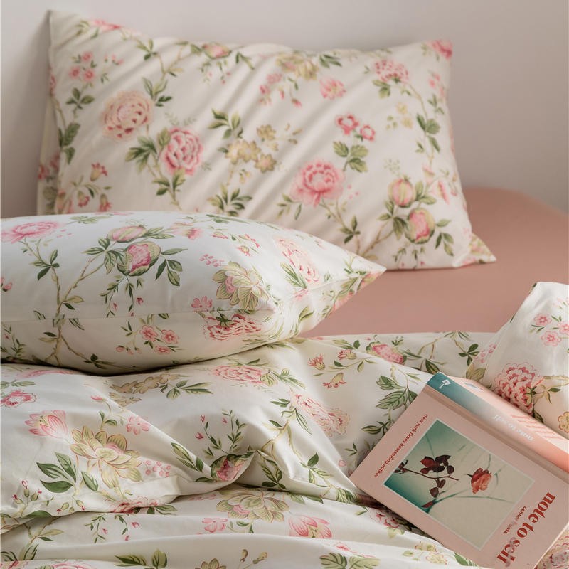 Anna Ivory Cottagecore Floral Duvet Cover Set with Pink Sheet | Dusk & Bloom