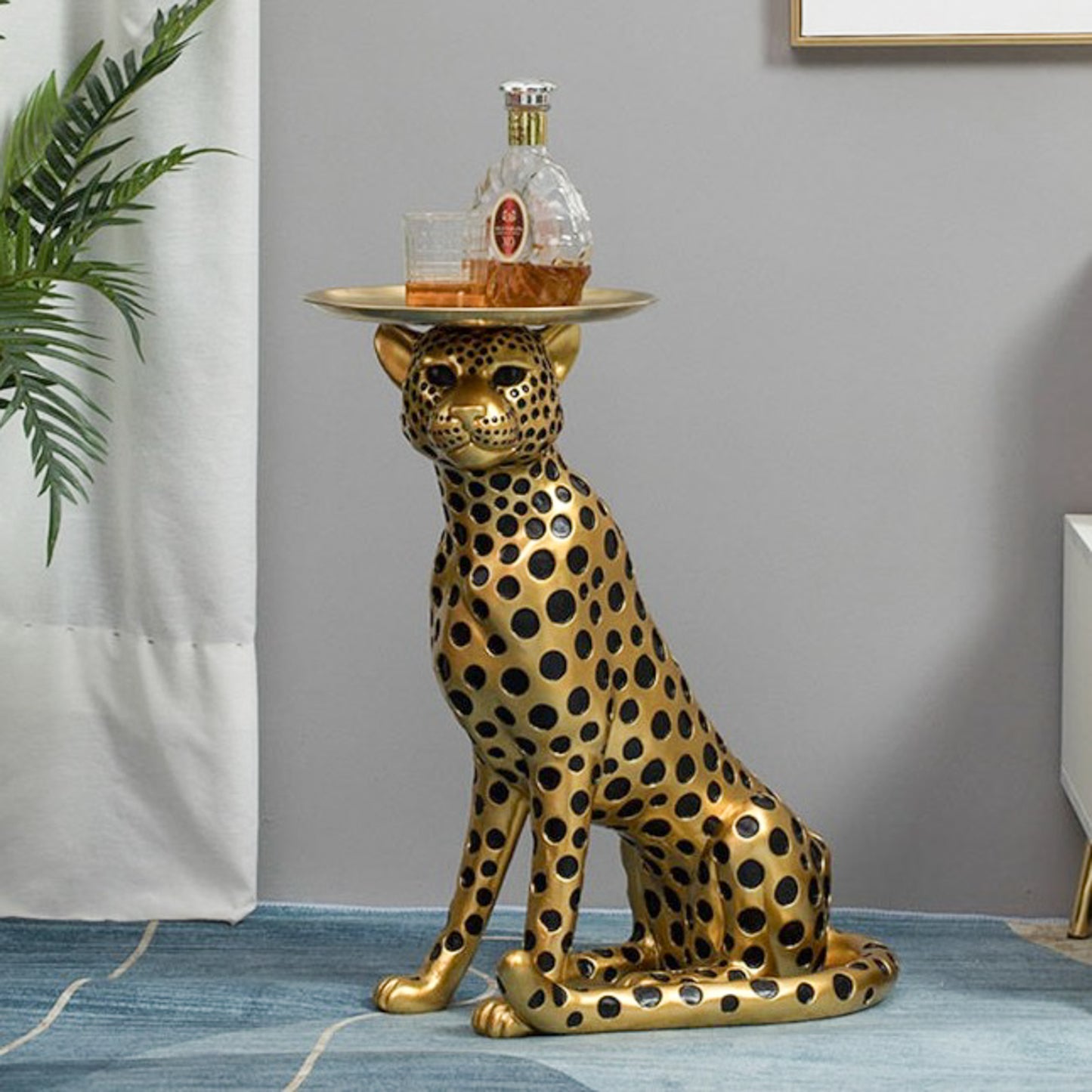 Lionel Gold Leopard Statue Accent Table with 10" Removable Tray | Dusk & Bloom