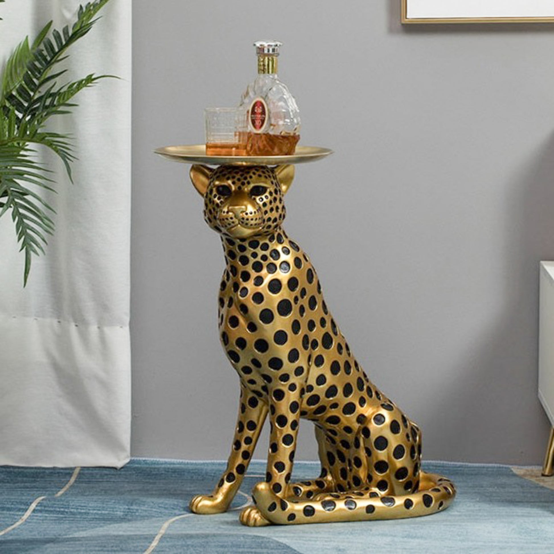Lionel Gold Leopard Statue Accent Table with 10" Removable Tray | Dusk & Bloom