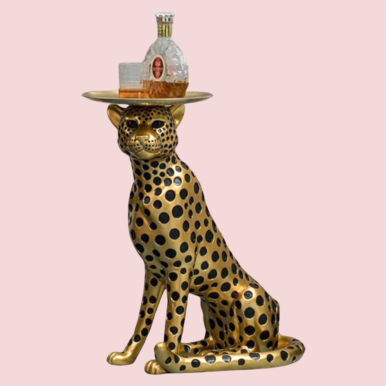 Lionel Gold Cheetah Statue Accent Table with 10" Removable Tray | Dusk & Bloom