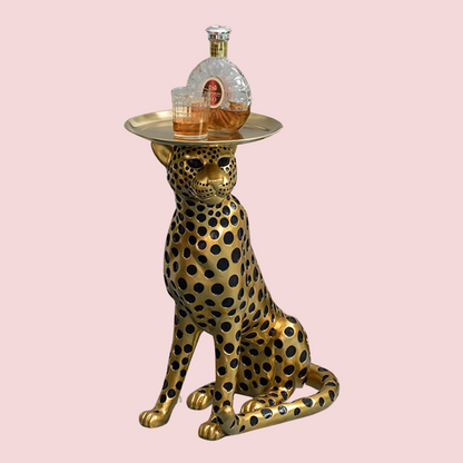 Lionel Gold Cheetah Statue Accent Table with 10" Removable Tray | Dusk & Bloom