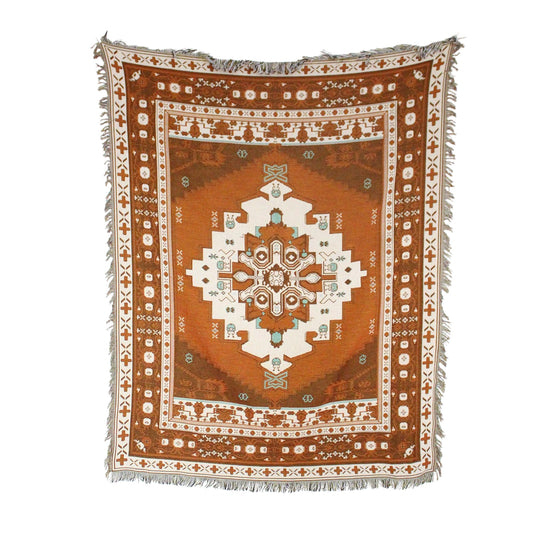 Maya Brown Tribal Boho Throw Blanket / Wall Tapestry with Fringe | Dusk & Bloom