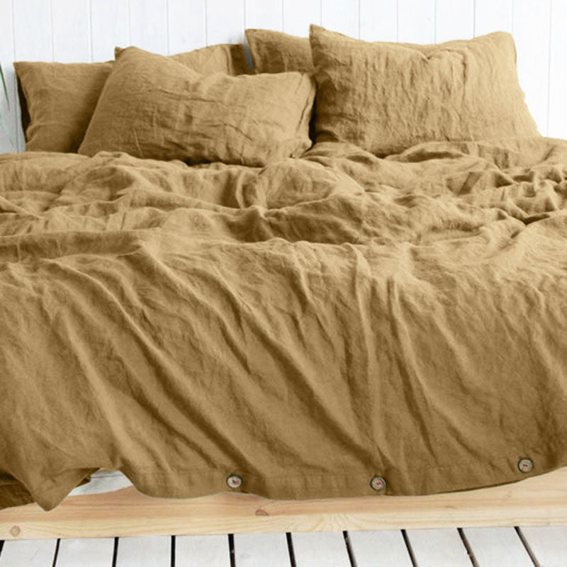 Naveah II Earthy Yellow 100% Flax Linen Duvet Cover Set (3 Piece, Organic) | Dusk & Bloom