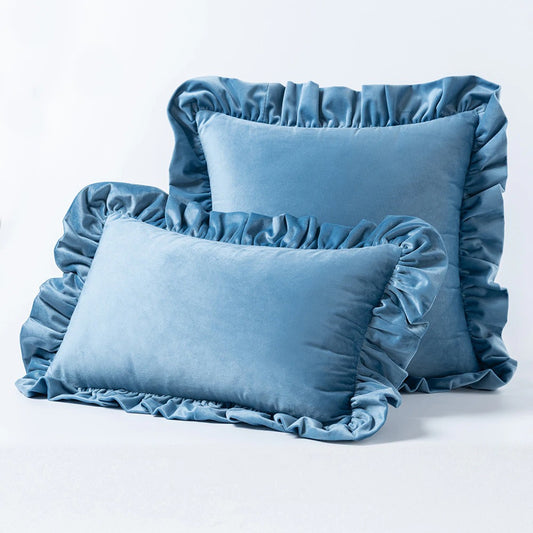 Roseanne Blue Ruffle Velvet Pillow Cover | Dusk & Bloom