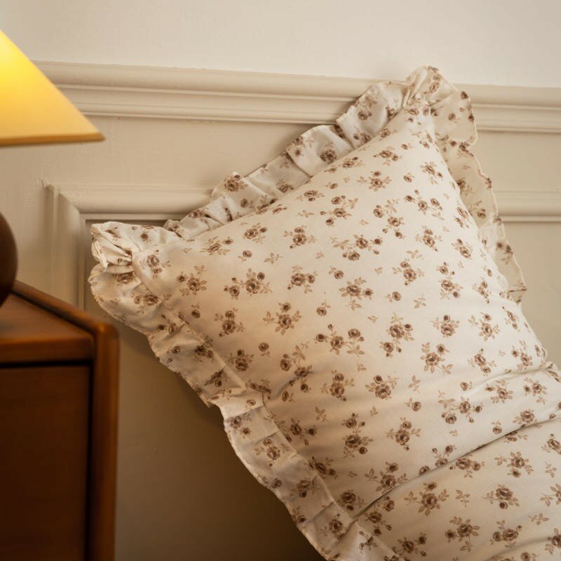 Emma White & Brown Cotton Ditsy Floral Duvet Cover Set with Ruffles | Dusk & Bloom