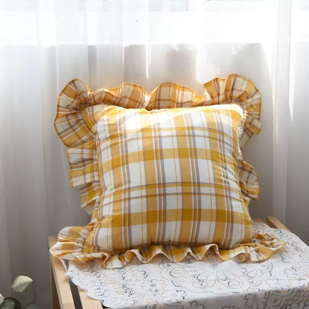 Sarah Yellow Plaid Ruffle Pillow Cover | Dusk & Bloom