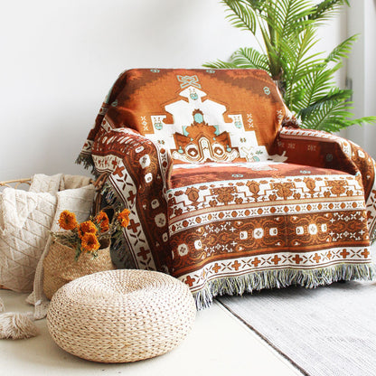 Maya Brown Tribal Boho Throw Blanket / Wall Tapestry with Fringe | Dusk & Bloom