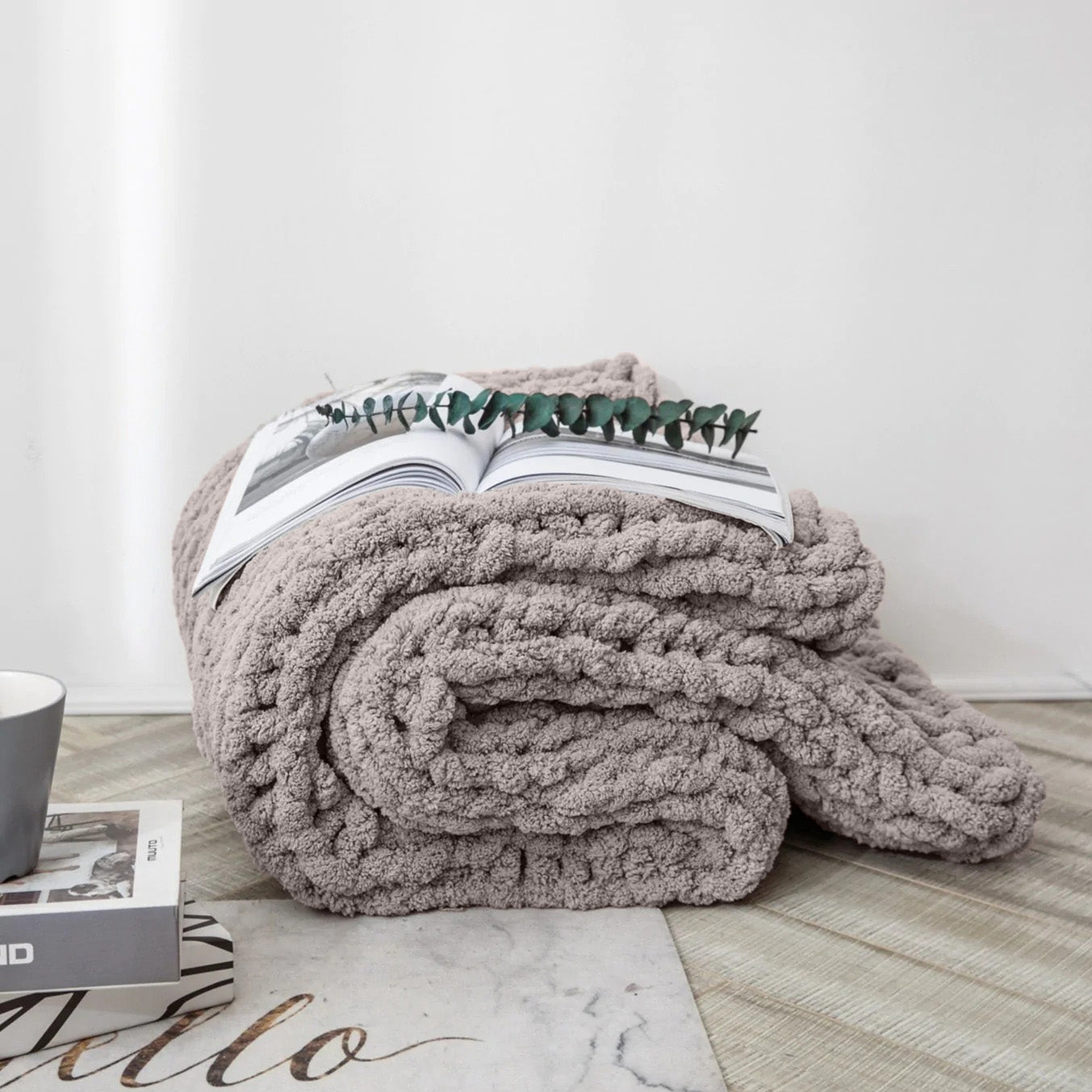 Serenity Gray Chenille Chunky Knit Throw Blanket (51" x 63") | Dusk & Bloom