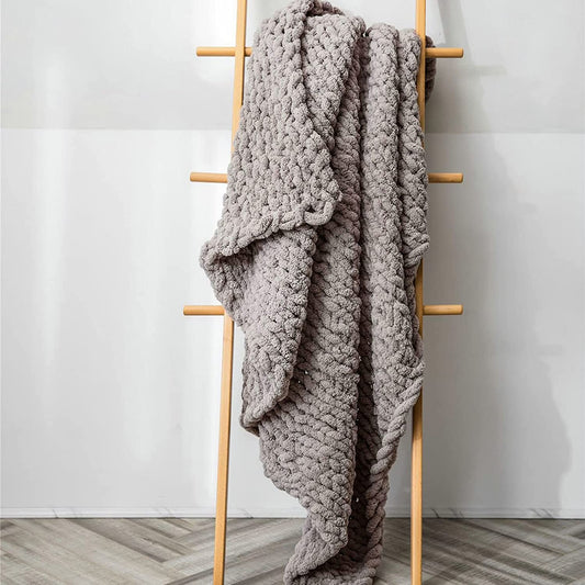 Serenity Gray Chenille Chunky Knit Throw Blanket (51" x 63") | Dusk & Bloom