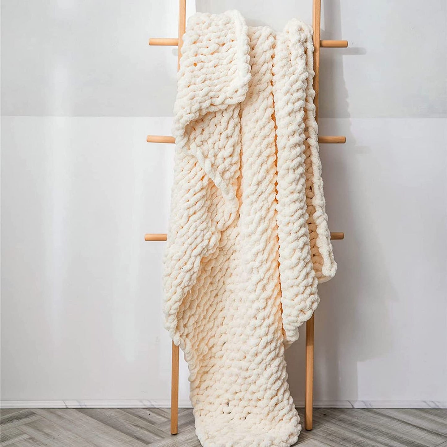 Serenity Ivory Chenille Chunky Knit Throw Blanket (51" x 63") | Dusk & Bloom