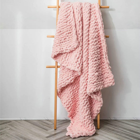 Serenity Pink Chenille Chunky Knit Throw Blanket (51" x 63") | Dusk & Bloom
