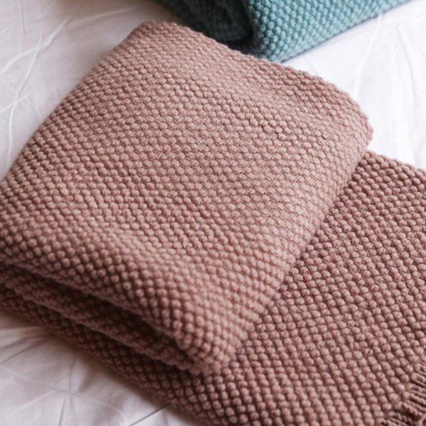Valerie Dusty Pink Extra Long Waffle Knit Fringe Throw Blanket | Dusk & Bloom