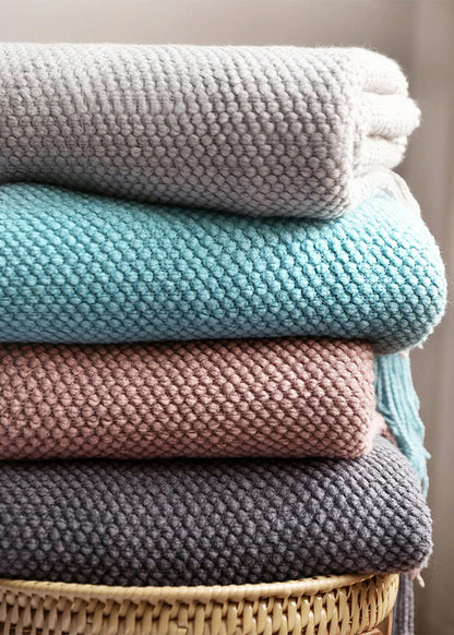 Valerie Waffle Throw Blankets with Fringe | Dusk & Bloom