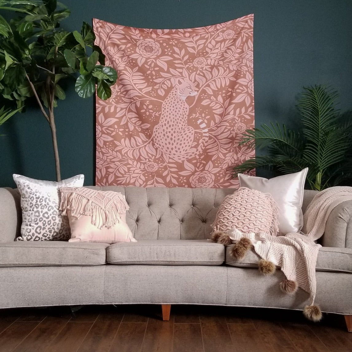 Brown Botanical 'Cheetah Summer Collection IX' Wall Tapestry by Avenie | Dusk & Bloom
