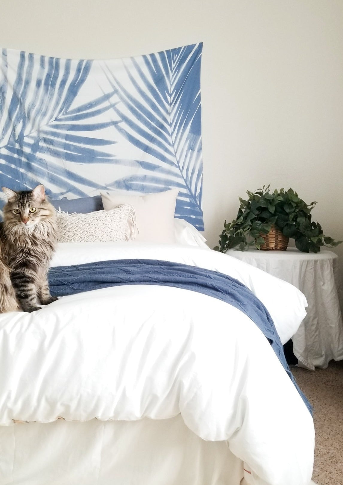 Tropical Blue 'Serenity Palms' Wall Tapestry by Emanuela Carratoni | Dusk & Bloom
