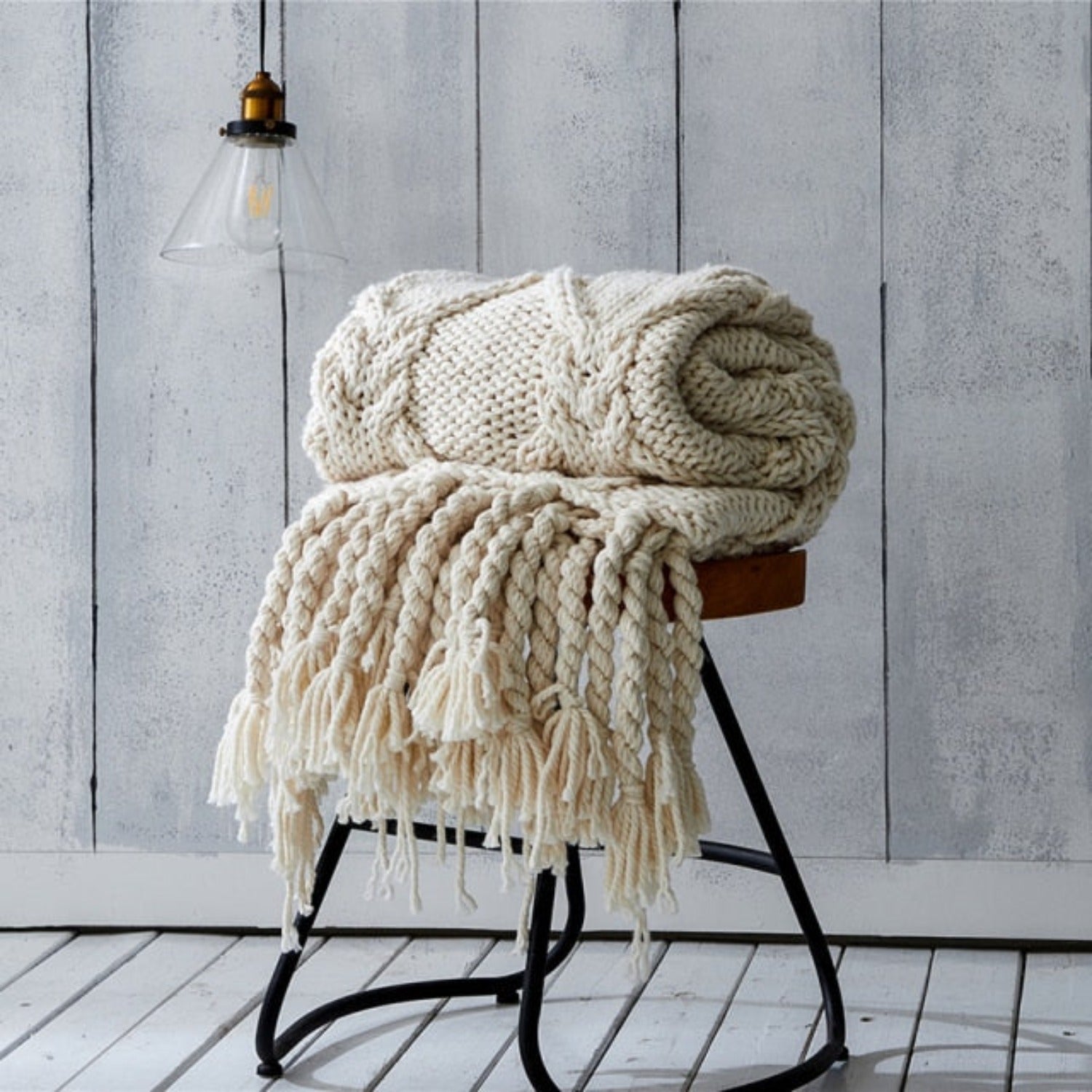 Annabelle Chunky Knit Throw Blanket in Ivory | Dusk & Bloom