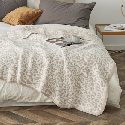 Amara Beige Leopard Microfiber Throw Blanket (51" x 63", Reversible) | Dusk & Bloom