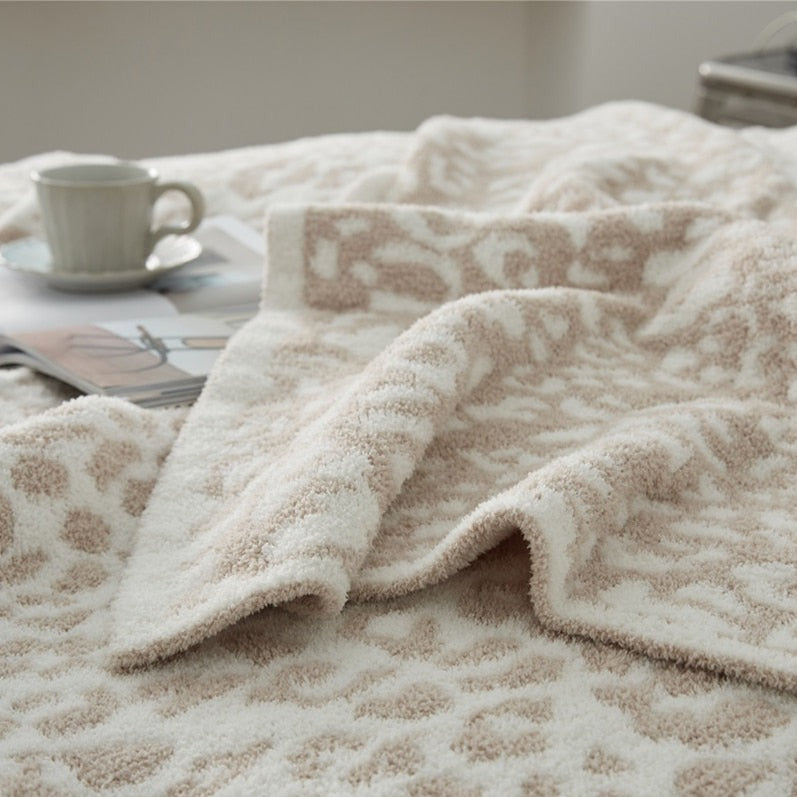 Amara Beige Leopard Microfiber Throw Blanket (51" x 63", Reversible) | Dusk & Bloom