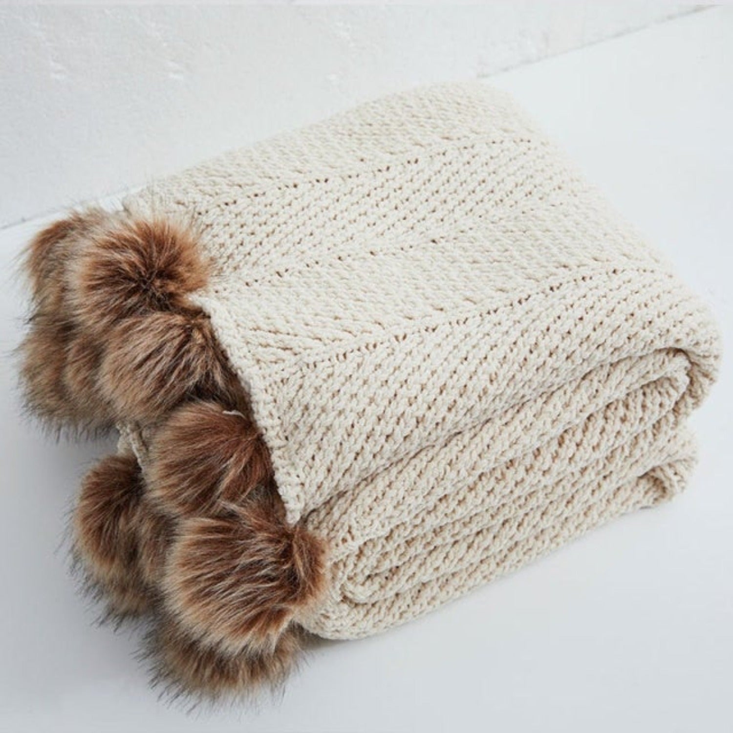 Gigi Cream Chenille Pom-Pom Throw Blanket | Dusk & Bloom