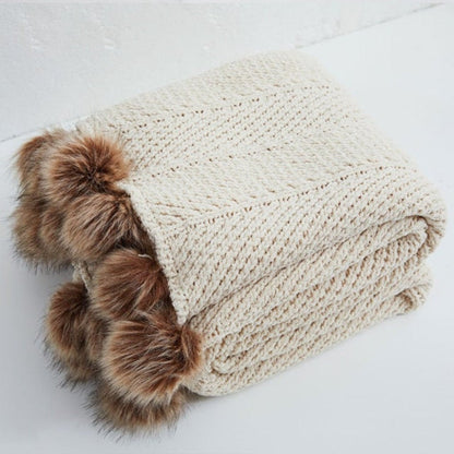 Gigi Cream Chenille Pom-Pom Throw Blanket | Dusk & Bloom