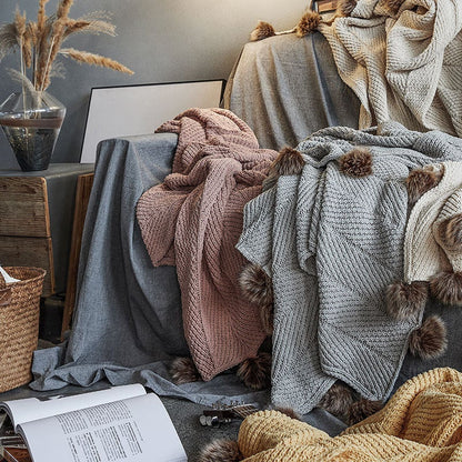 Gigi Chenille Pom-Pom Throw Blankets | Dusk & Bloom