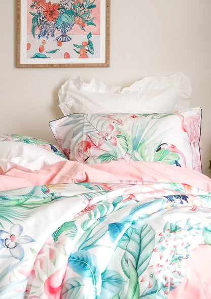 Summer Pink Tropical Flamingo 4 Piece Duvet Cover Set with Sheets | Dusk & Bloom